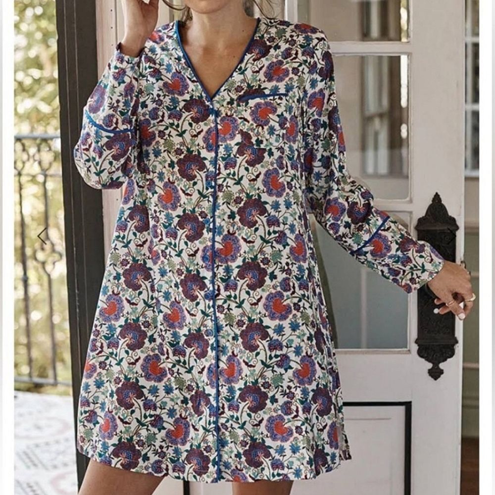 Summersalt Cloud 9 Floral Boyfriend Button Sleep Shirt 1X Silky Satin Pajama‎